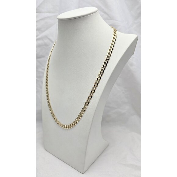 Unique 10K Karat Solid Yellow Gold Flat Curb Link Chain Necklace - 22.50" Length - Picture 6 of 15